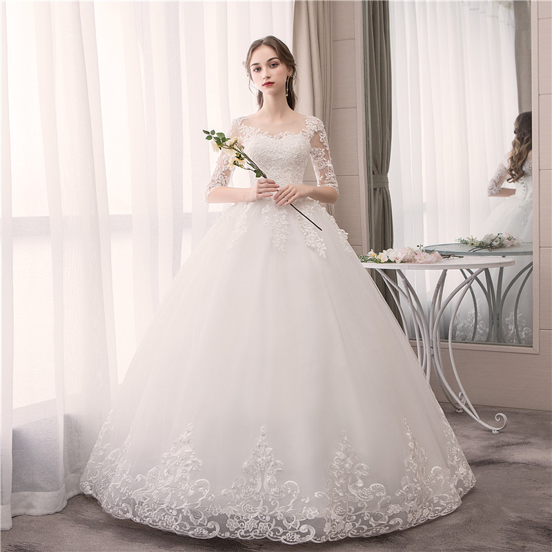 Vestido de casamento personalizado bordado rendas até plus size feito sob encomenda o pescoço vestidos de casamento meia manga vestido de baile robe de mariee