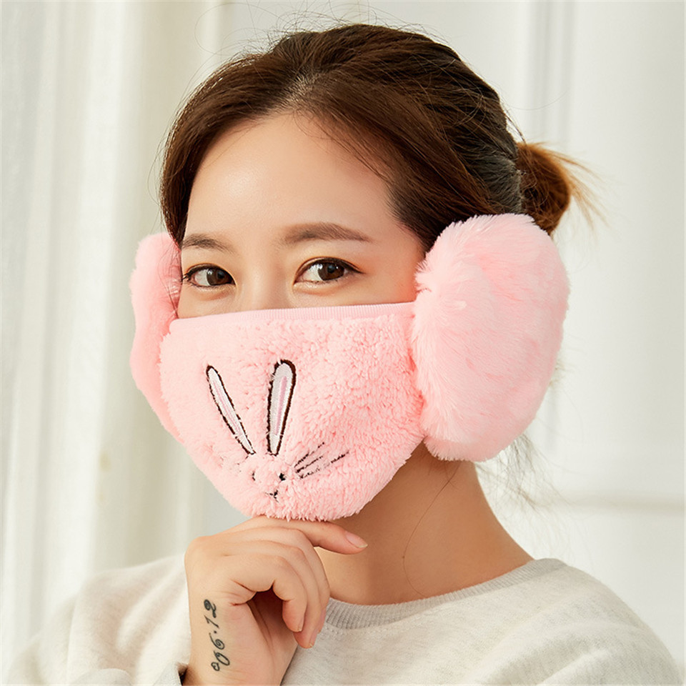 Moda inverno quente máscara protetora orelha equitação máscara feminina à prova de vento anti poeira máscaras de boca kawaii algodão rosto máscaras estudantes