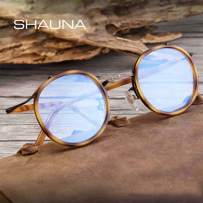 SHAUNA Anti-Blue Light Retro TR90ผู้หญิงรอบกรอบแว่นตาแฟชั่นการออกแบบที่ไม่ซ้ำกันผู้ชายแว่นสายตา