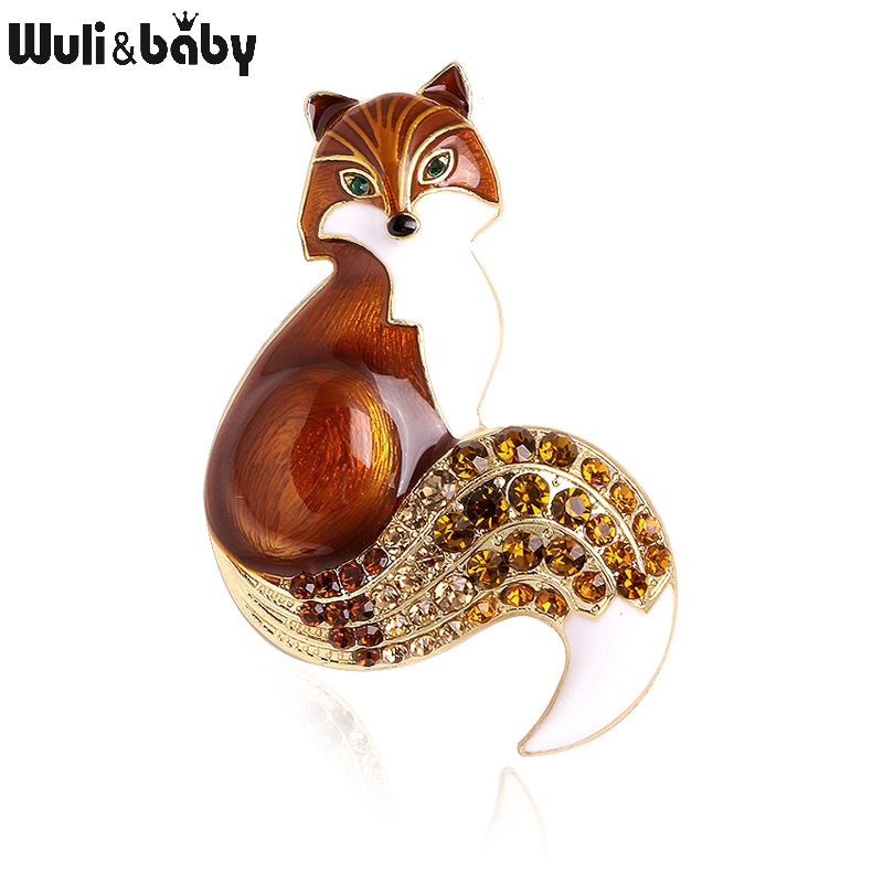 Wuli&baby стразы, эмалированные броши с лисой для женщин, вечерние повседневные броши с животными, булавки, подарки
