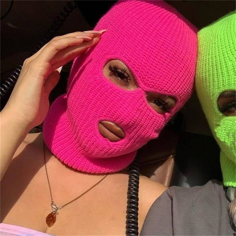 2022 nova capa facial completa máscara de esqui chapéu 3 buracos balaclava exército tático cs gorros de malha à prova de vento gorro inverno quente unisex bonés