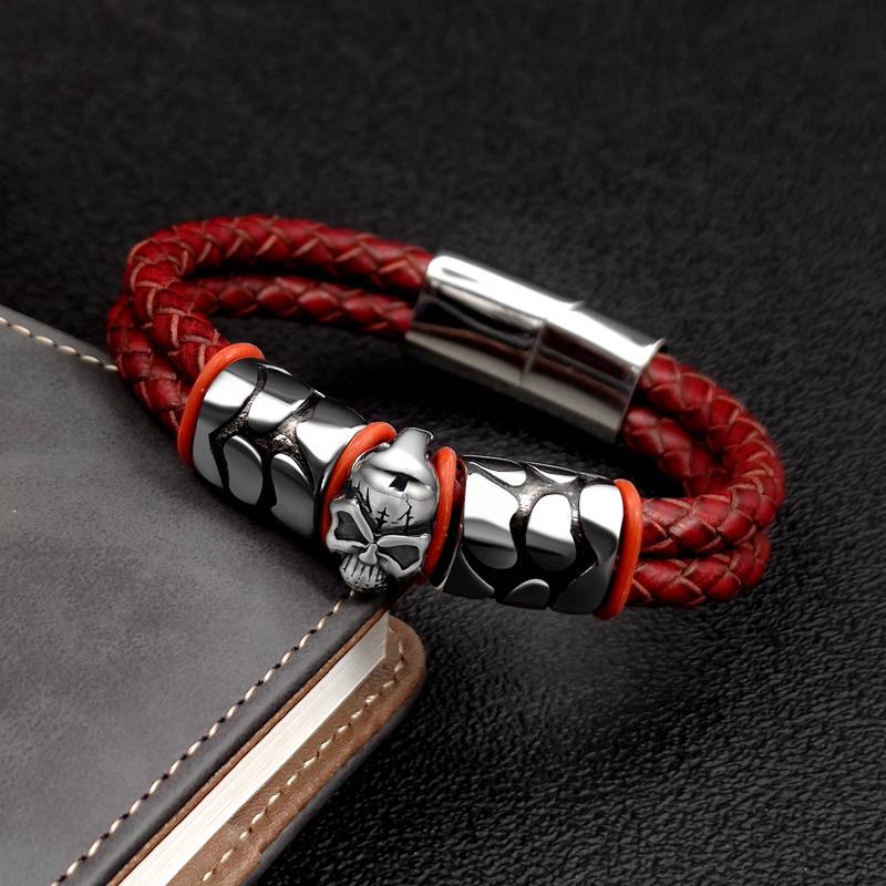 Pop Gaya Bohemian 316 Baja Tahan Karat Gelang Pria Hantu Aksesoris Kepala Anyaman Anggur Kulit Wanita Gelang 7 Hari Pengiriman