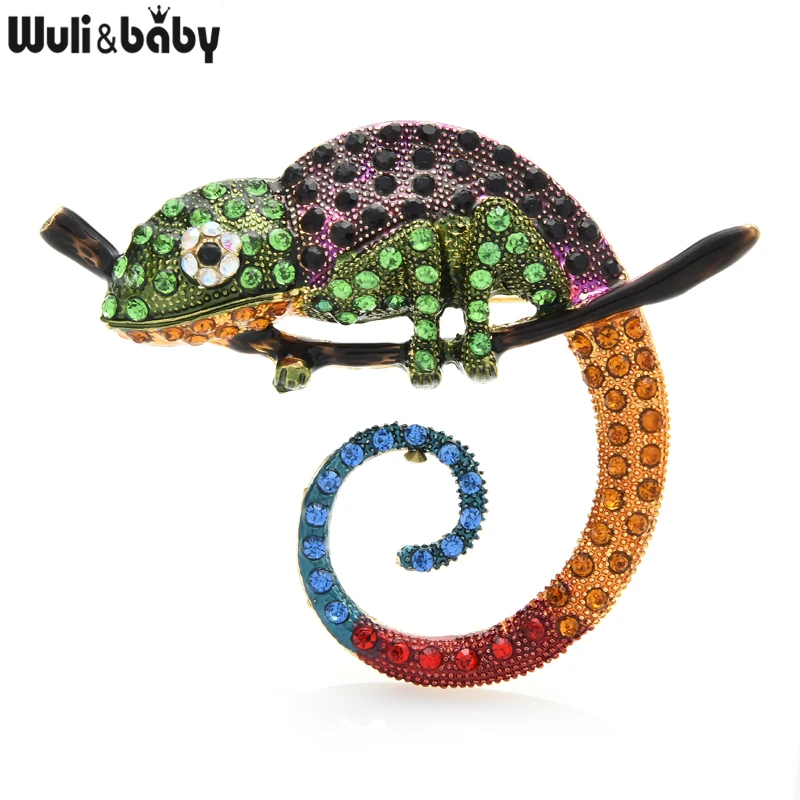 Wuli&baby Duża wielokolorowa jaszczurka Broszka Szpilki Moda Zwierzęca broszka Biżuteria Prezent 4-kolorowe szpilki Kameleon