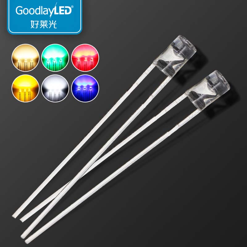 Edge longo transparente 3mm, cabeça chata com 1000 peças, branco, vermelho, azul, verde, amarelo brilhante, led dip