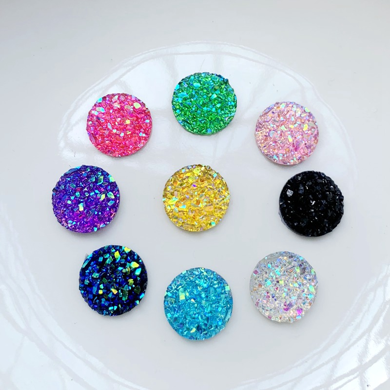 Strass redondo aplique de brilho com parte traseira lisa, 8mm 100 peças pedras preciosas de resina sem adesivo para decoração-r09