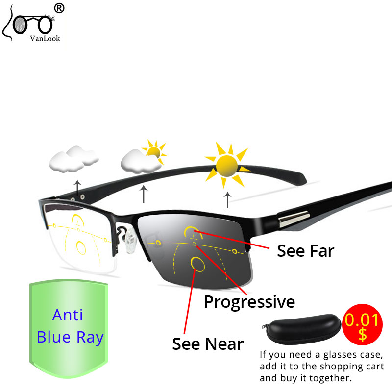 Lunettes de lecture progressives photochromiques anti-lumière bleue pour presbytes, lunettes de vue professionnelles pour hommes, verres caméléon