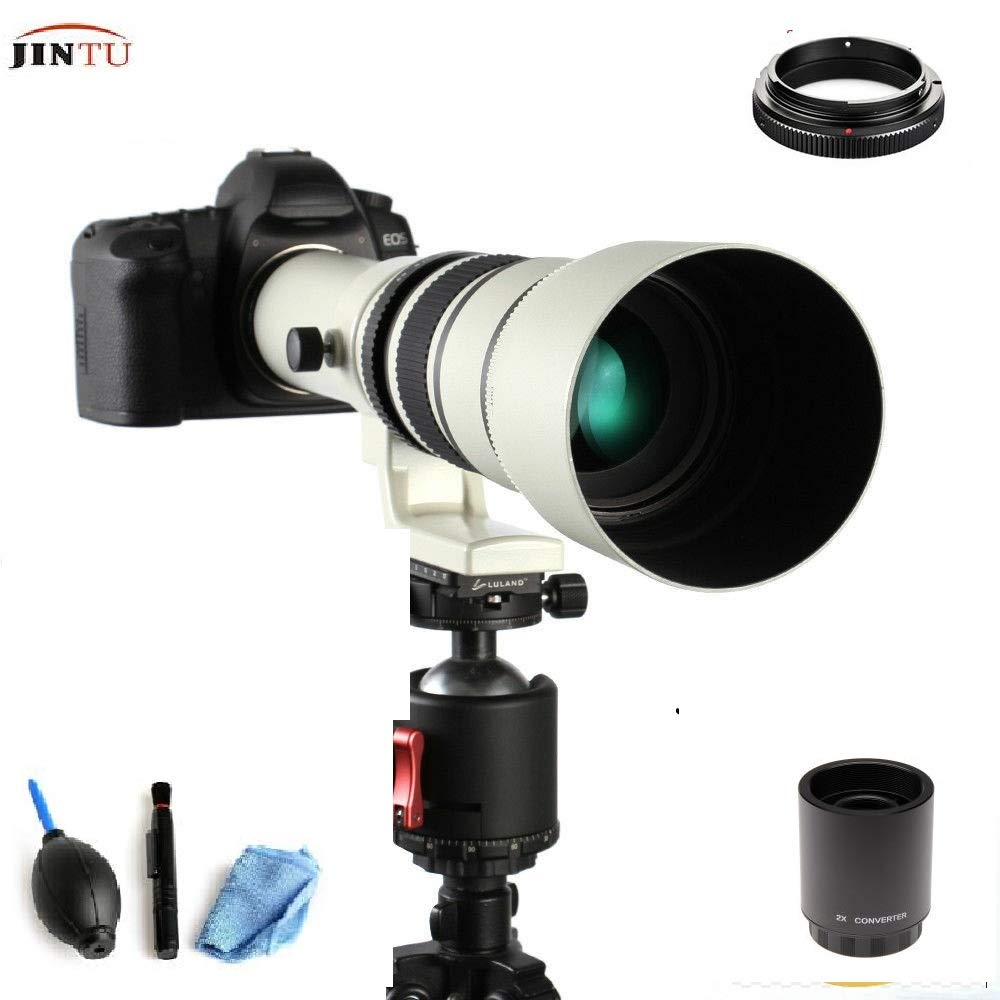 JINTU – téléobjectif manuel 500mm/1000mm f/8, pour Canon EOS 80D 90D Rebel T3 T3i T4i T5 T5i T6 T7 T6i T6s T7i SL1 SL2 60D