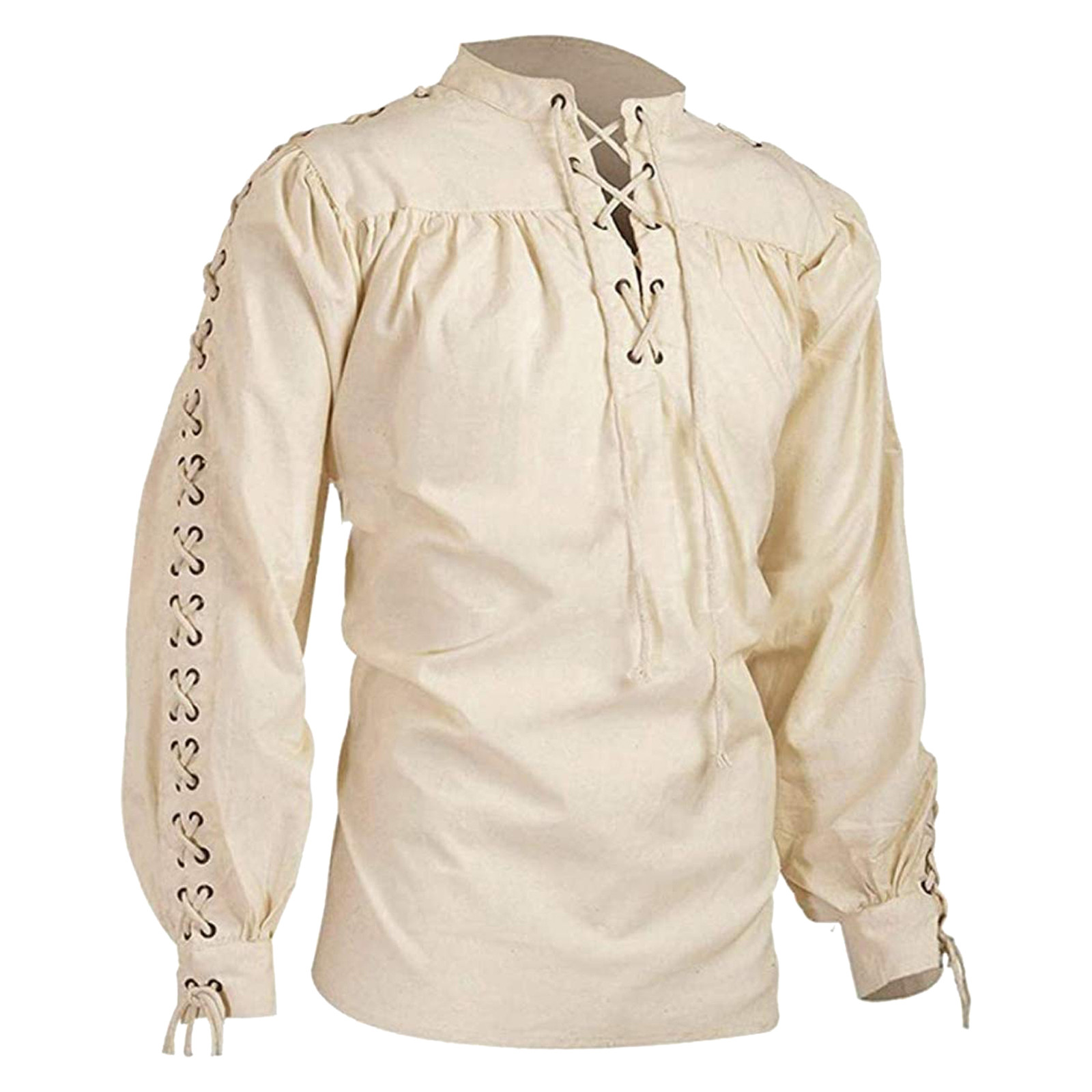 2025 camisas para hombre, túnica, disfraz de pirata vikingo, ropa gótica, camisa Vintage para hombre, escote con volantes, Top de Cosplay de caballero con cordón