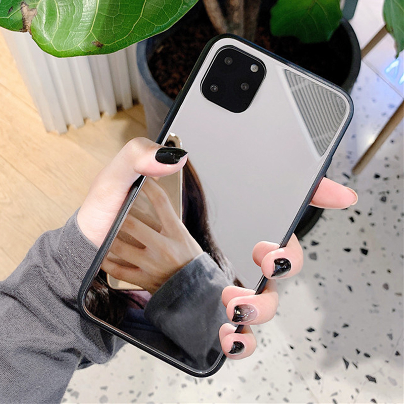 Zwarte Spiegel Telefoon Case voor iPhone 17 16 15 14 13 12 11 Pro XS Max Terug Beschermhoes voor iPhone XS MAX XR 16 Plus Make-up