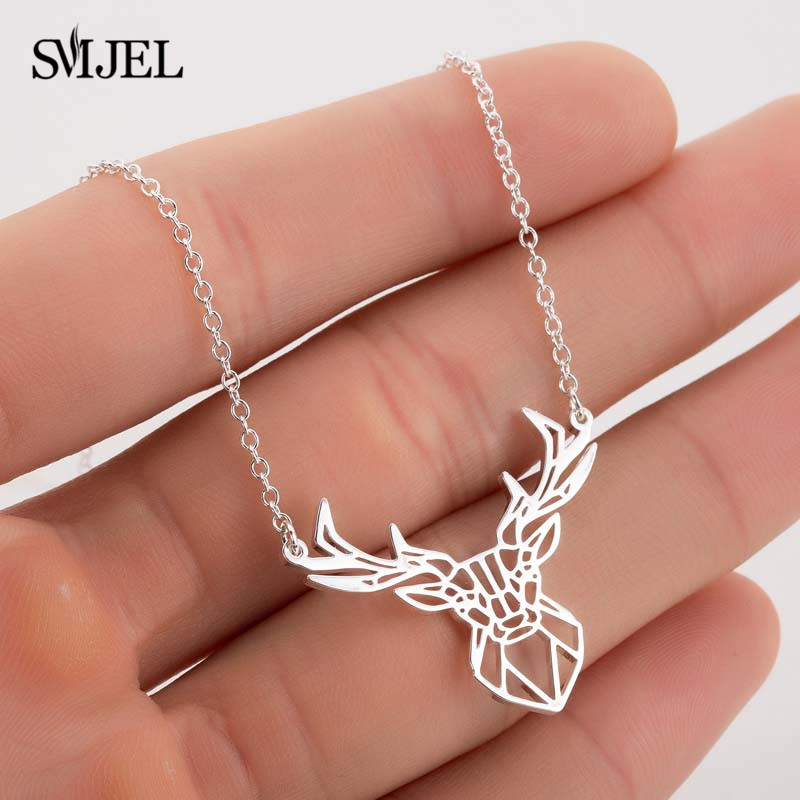 Collana con ciondolo a forma di corna di cervo in stile punk, in acciaio inossidabile, con design geometrico origami, per donne e ragazze, ideale come regalo di Natale.