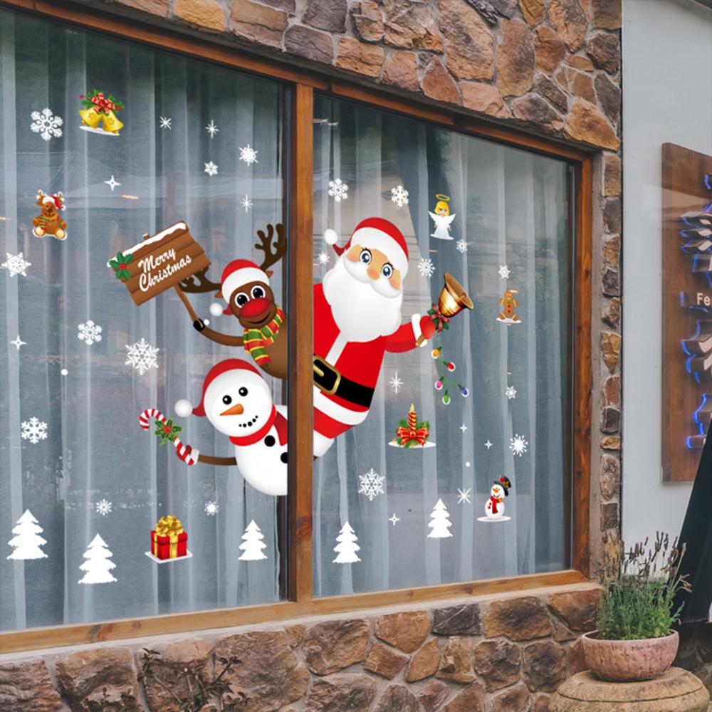 Świąteczne naklejki na okna ścienne poślubić świąteczne dekoracje dla domu 2024 ozdoby świąteczne Xmas Navidad prezent nowy rok 2025