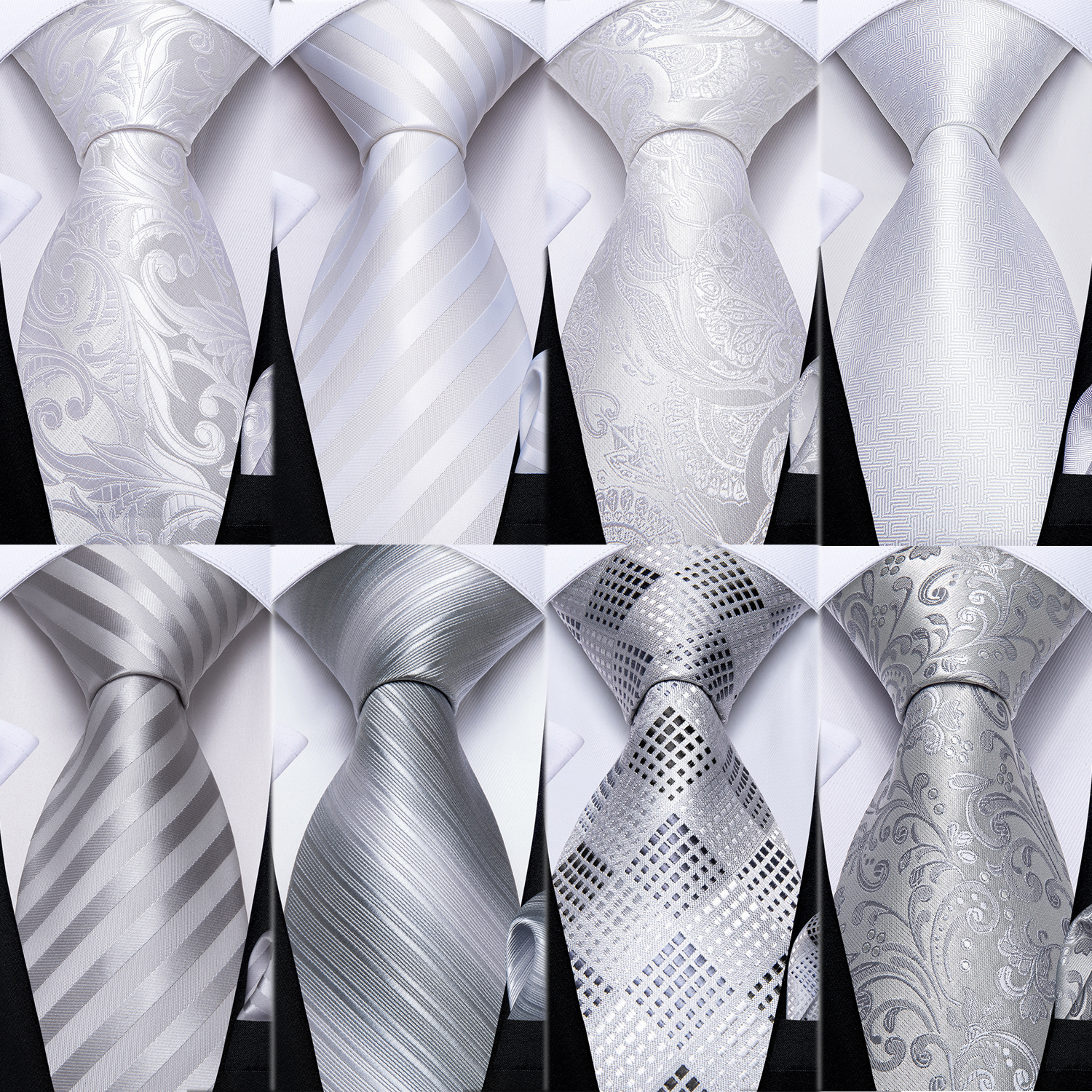 DiBanGu Nhà Thiết Kế Trắng Xám Bạc Nam Quan Hệ Hanky Dây Bộ LụA Cổ Quan Hệ Cho Nam Tiệc Cưới Kinh Doanh Nam cà Vạt