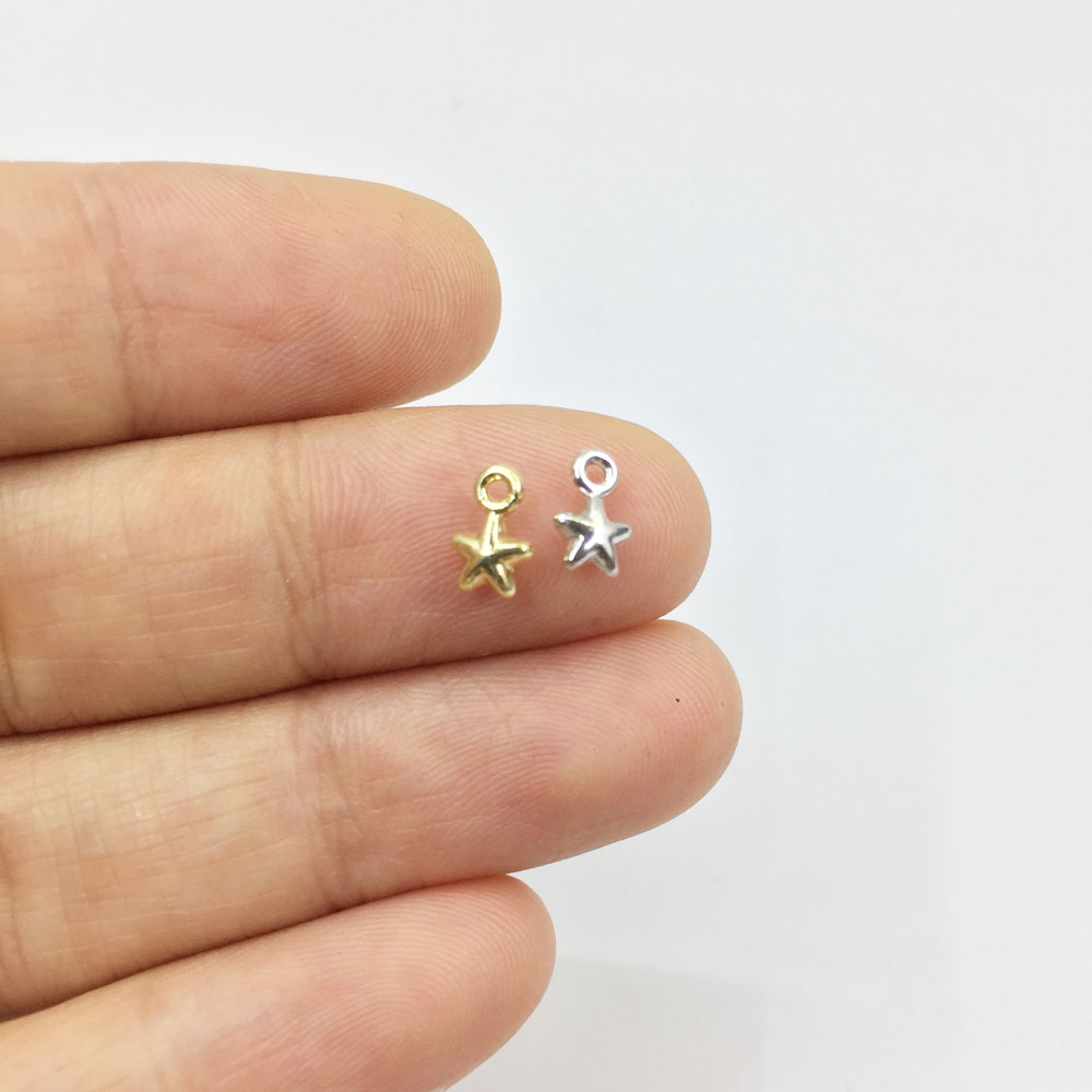 Eruifa 30 peças 4mm mini estrela amuletos de liga de zinco joias pendentes faça você mesmo feitos à mão