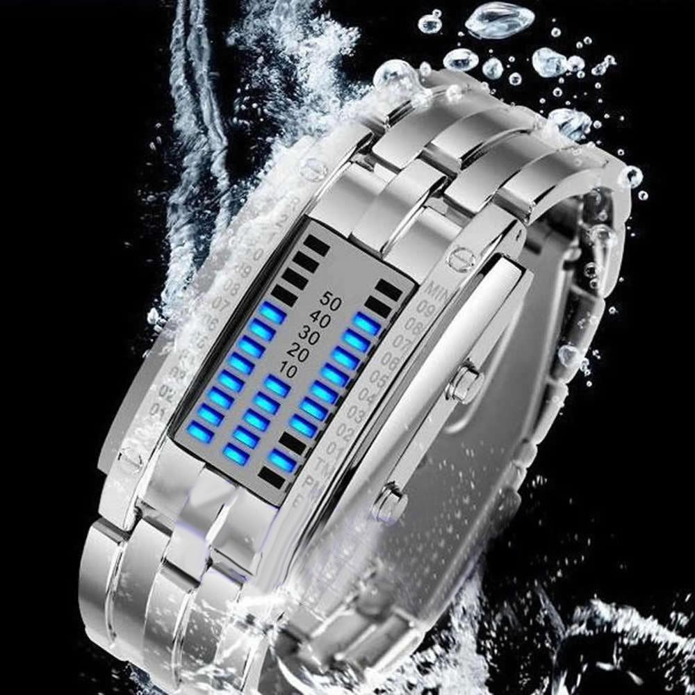 Reloj de pareja a la moda para hombres y mujeres, reloj de lujo para amantes, reloj de acero inoxidable, reloj de pulsera con fecha LED, reloj de pulsera binario, relojes deportivos