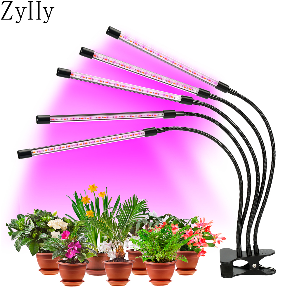 45W 5 têtes LED élèvent la lumière spectre complet Phyto lampe USB Clip-on élèvent la lampe pour les plantes d'intérieur semis fleur tente boîte Fitolampy