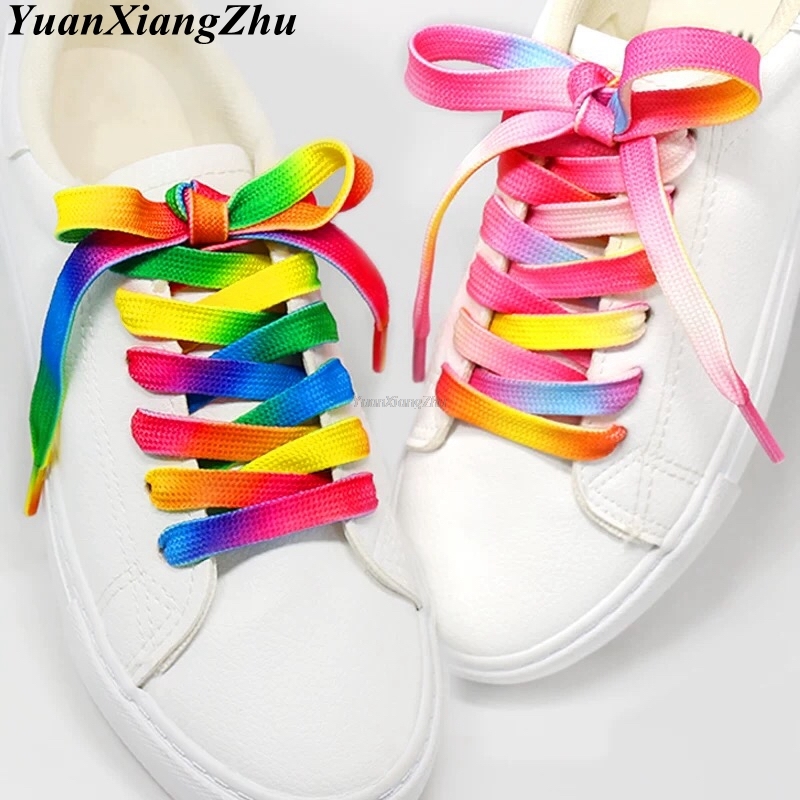 1 par de cordones planos coloridos para zapatos, cordones con gradiente de arcoíris para zapatillas de lona de alta calidad, cordones, accesorios para zapatos, cuerdas de cordones