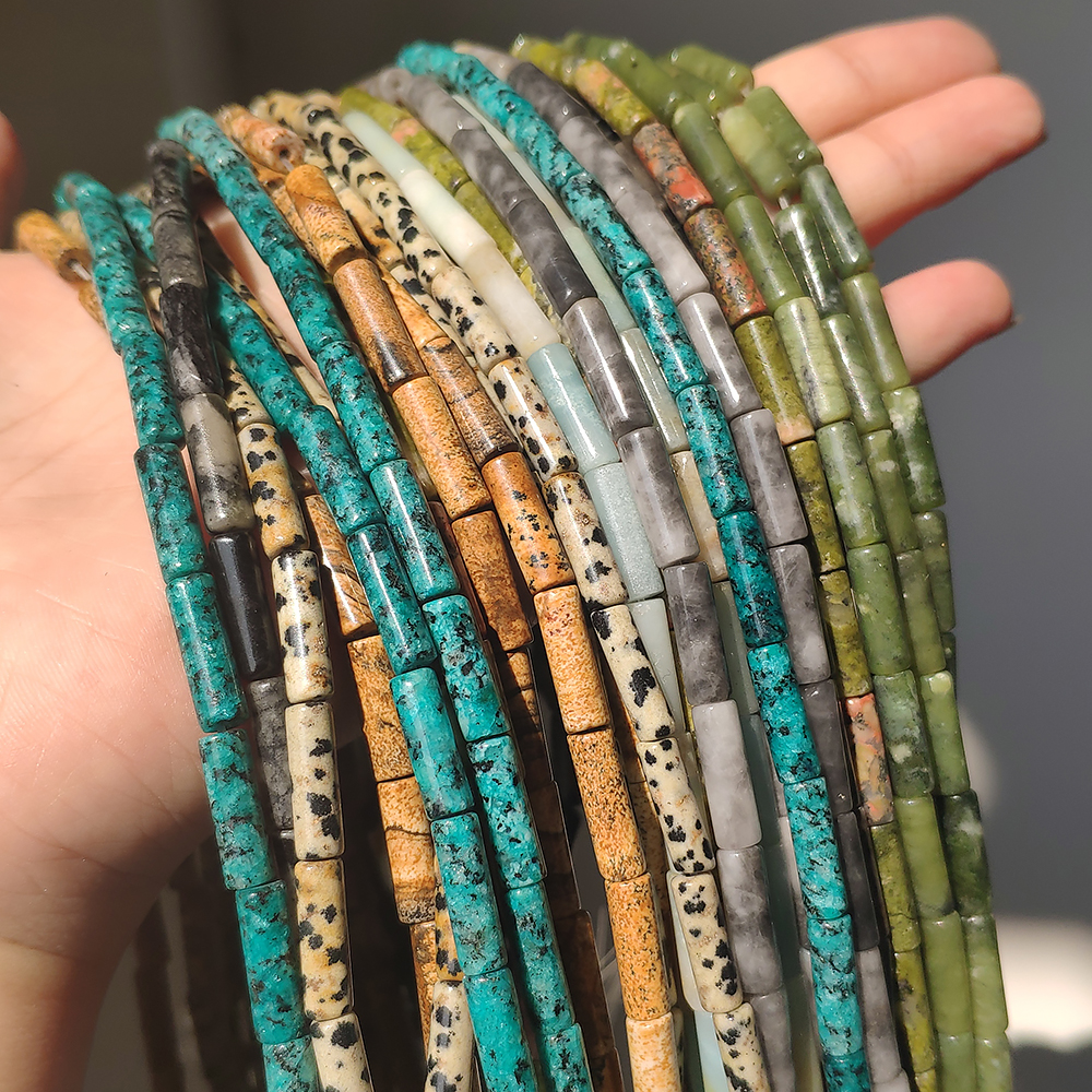 Kamienie naturalne rurka koralik osad Jaspers Jades luźny Cylinder koraliki do wyrobu biżuterii DIY 15 "13x4mm