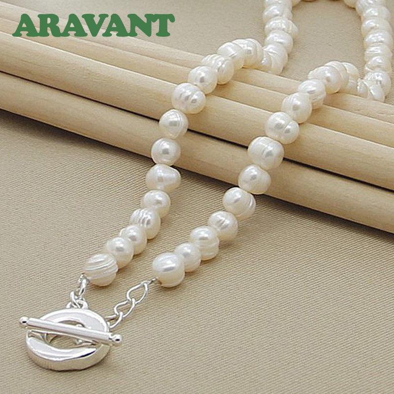 Aravant 925 argent 8-9mm colliers de perles d'eau douce pour les femmes bijoux de mode