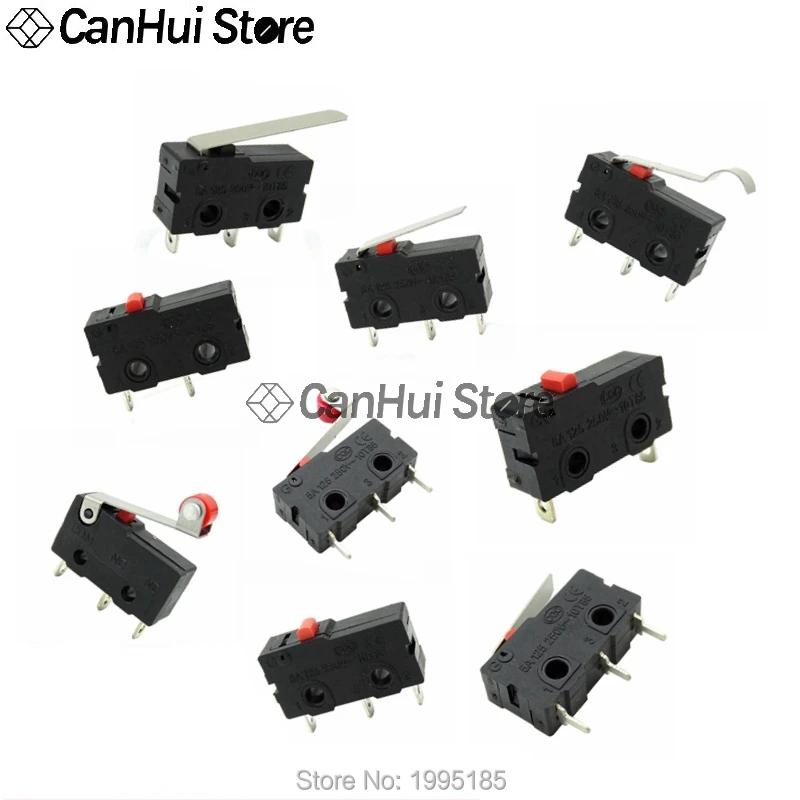 10Pcs Mini Mikro Limit Switch NO NC 3 Pin PCB Terminal SPDT 5A 125V 250V 29Mm roller Arc Tuas Snap Action Push Tombol Mikro