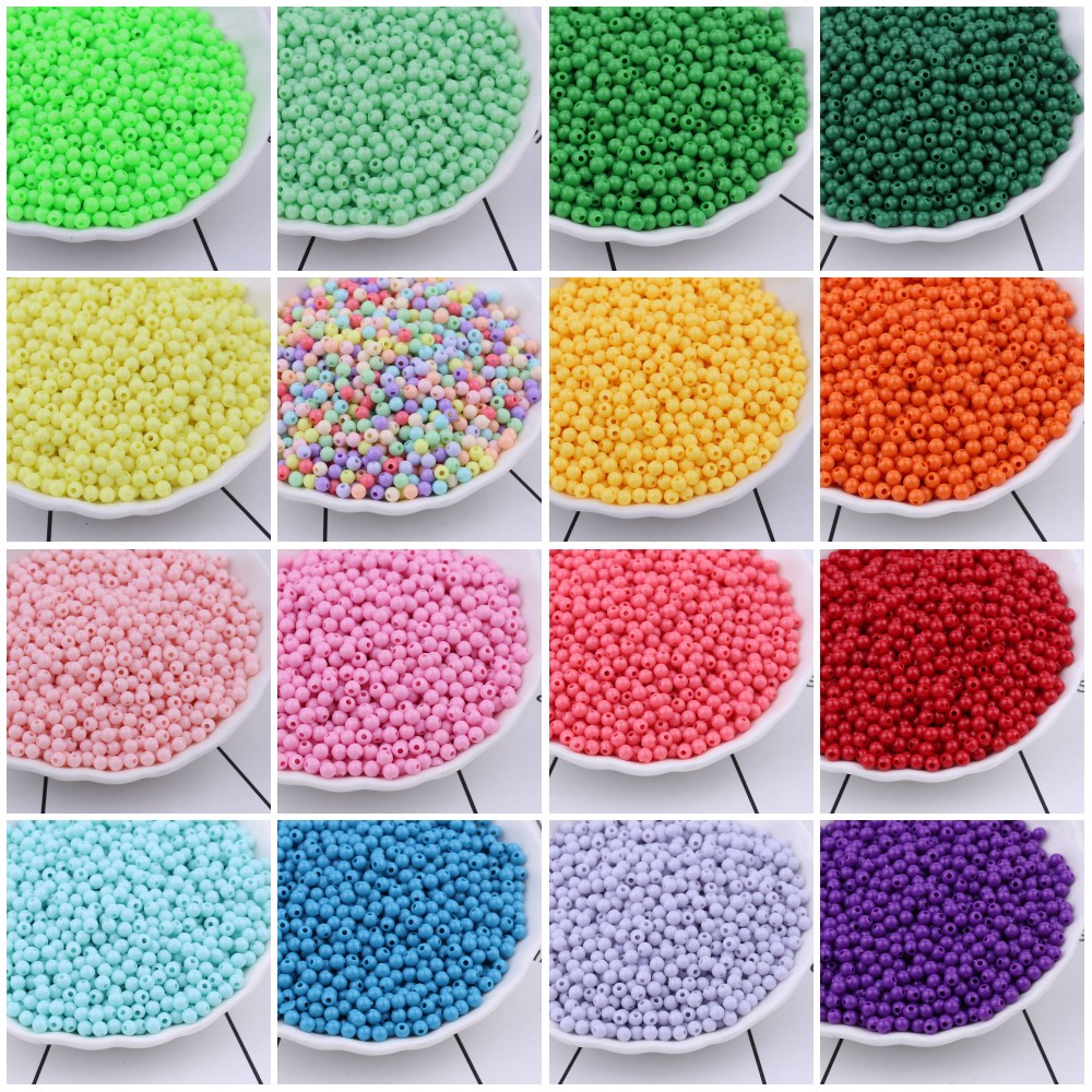 25 kolorów 3mm 4mm kremowy wiosenny akrylowy okrągły cukierek neonowy gładki luźne koraliki kulka biżuteria bransoletka Making DIY