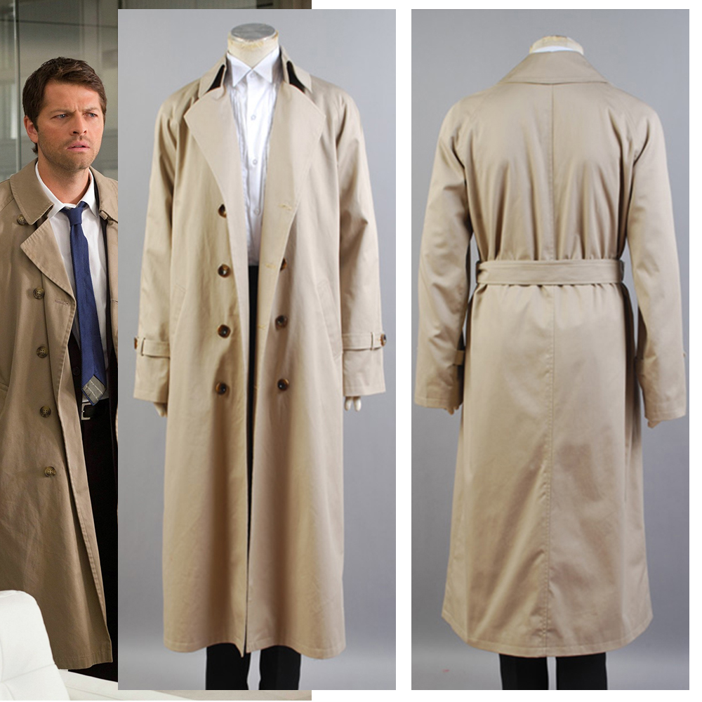 Costume de Cosplay en sergé de Castiel pour hommes, Trench-Coat Long uniquement, Costume d'halloween sur mesure