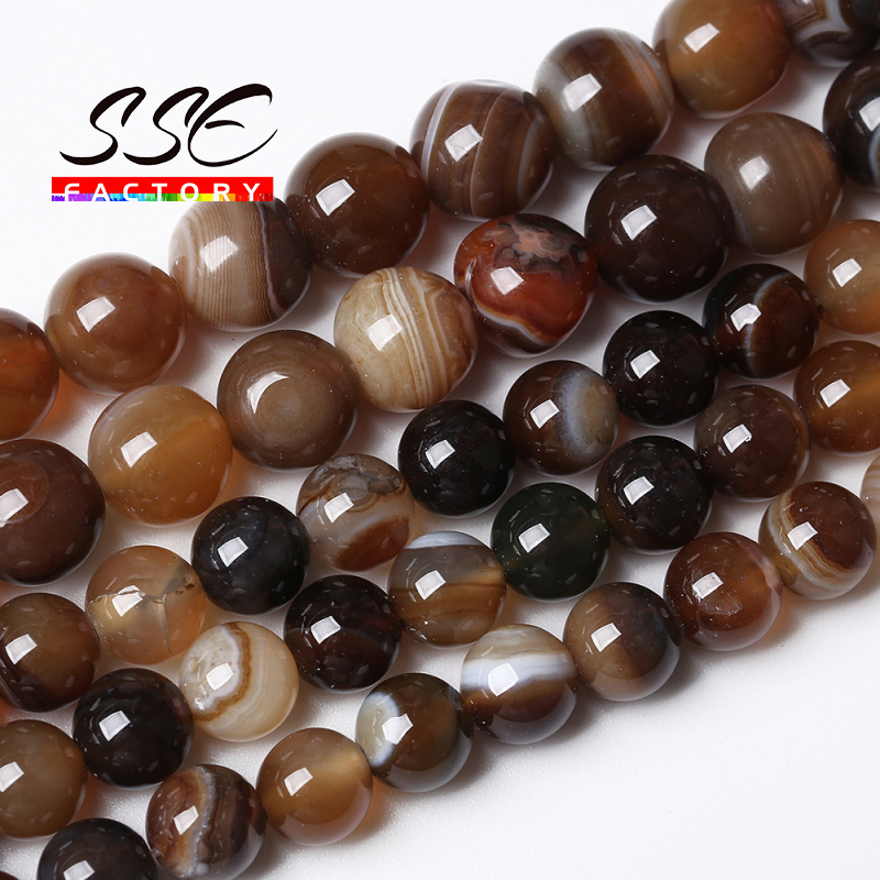 Perles rondes en pierre d'agates rayées marron naturel, amples, pour la fabrication de bijoux, accessoires de collier, bracelet, DIY, 4 6 8 10 12 14mm