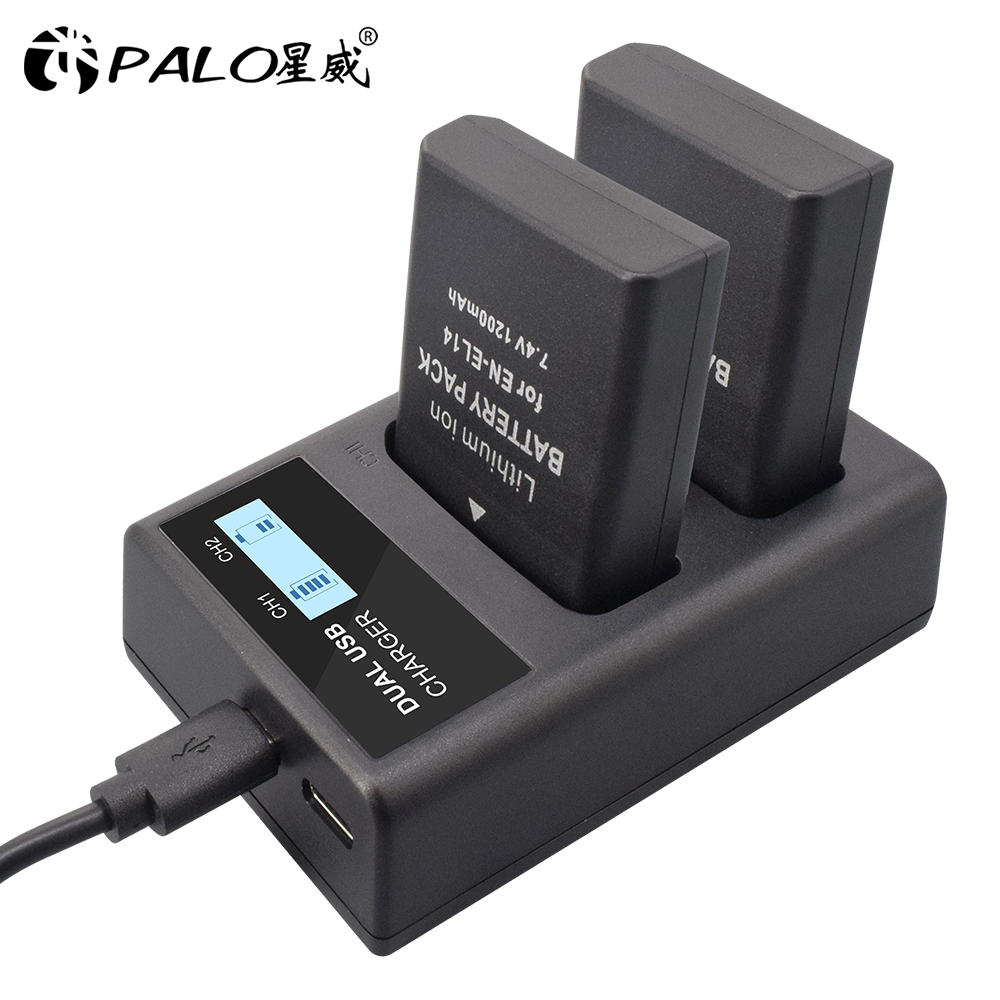PALO EN-EL14 EN EL14 EN-EL14a Kamera Charger LCD Dual Charger untuk Nikon P7800 P7100 D3400 D5300 D5200 D3200 D3300