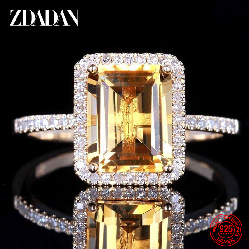 ZDADAN 925 เงินสเตอร์ลิงแฟชั่นแหวนพลอยสแควร์สําหรับผู้หญิงงานแต่งงานเครื่องประดับของขวัญ
