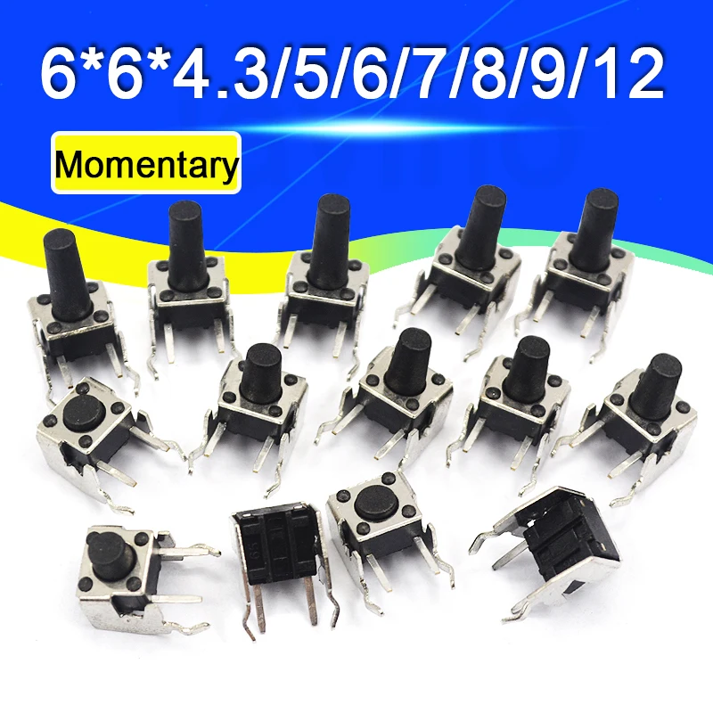 20-200 sztuk PCB chwilowy dotykowy takt przełącznik wciskany kątowy ze stentem 6*6*4.3/5/6/7/8/9/12mm 6x6x4.3/5/6/7/8/9/12 MM