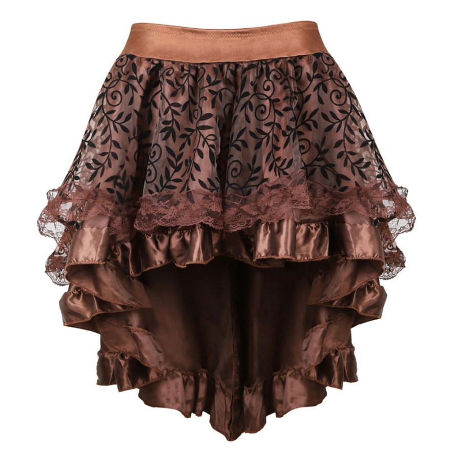 Falda gótica Steampunk Burlesque de encaje Floral para mujer, faldas asimétricas altas y bajas, falda de baile a la moda para Showgirls de talla grande