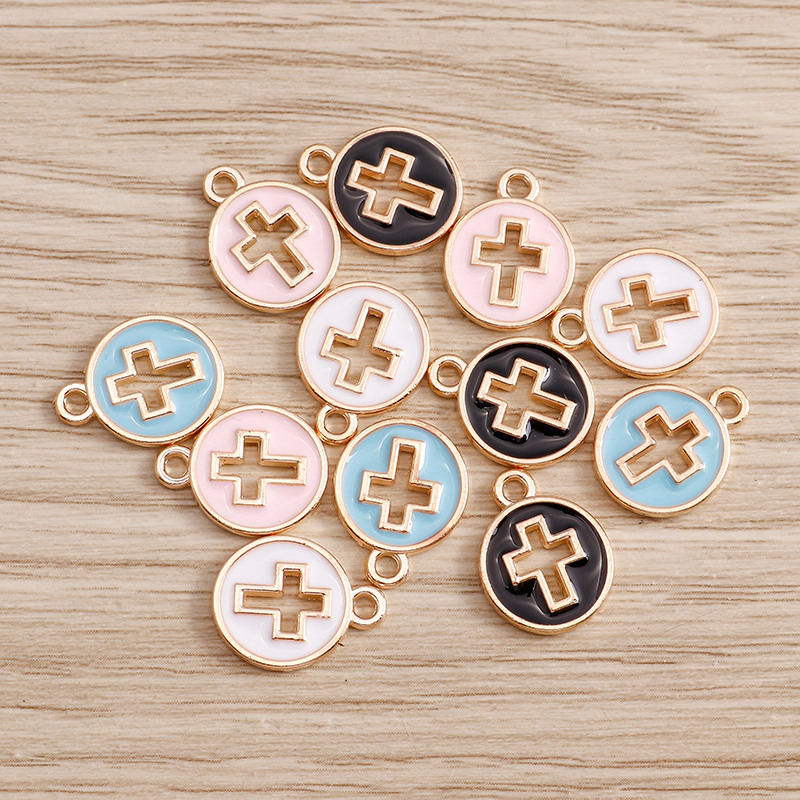 10 pçs 10*13mm religioso oco cruz encantos pingentes para colares brincos 4 cores esmalte encantos artesanal diy jóias fazendo