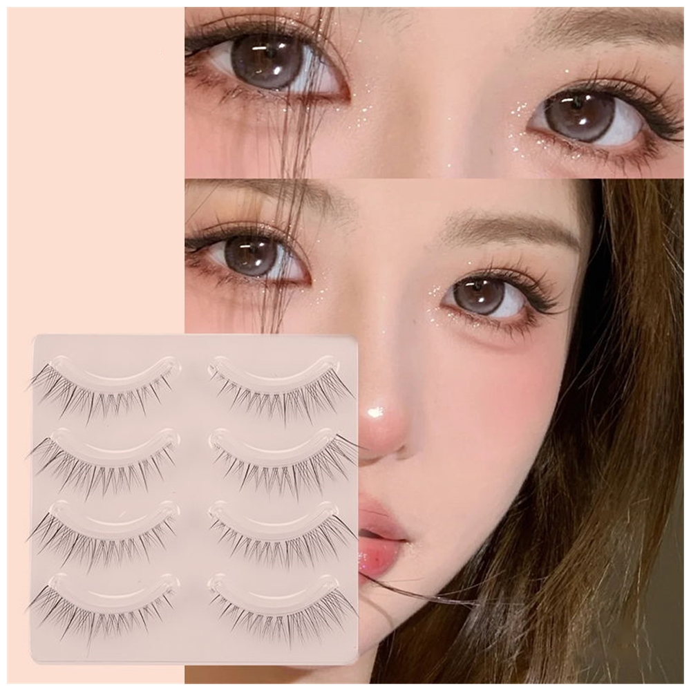 4 pary naturalne sztuczne rzęsy cienka opaska ręcznie robione krótkie jaśniejsze rzęsy Cosplay koreańska moda delikatne przedłużanie narzędzia do makijażu
