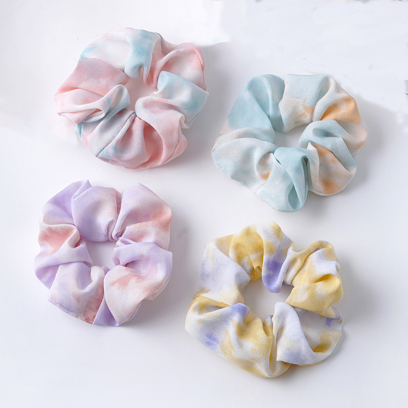 Chouchou en soie de couleur vive pour femmes, 4 pièces, bandes élastiques pour cheveux, teinture, corde, accessoires Vintage