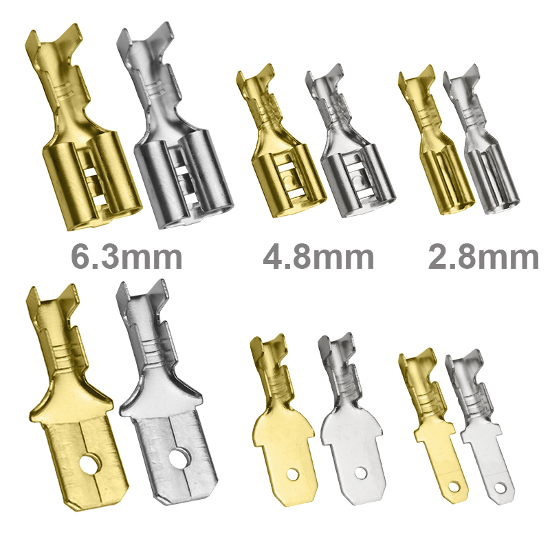 100 Stück 2,8mm 4,8mm 6,3mm Stecker Feder Buchse Spaten Kalt crimp klemmen Stecker Auto lautsprecher elektrische Kabel verbinder Set