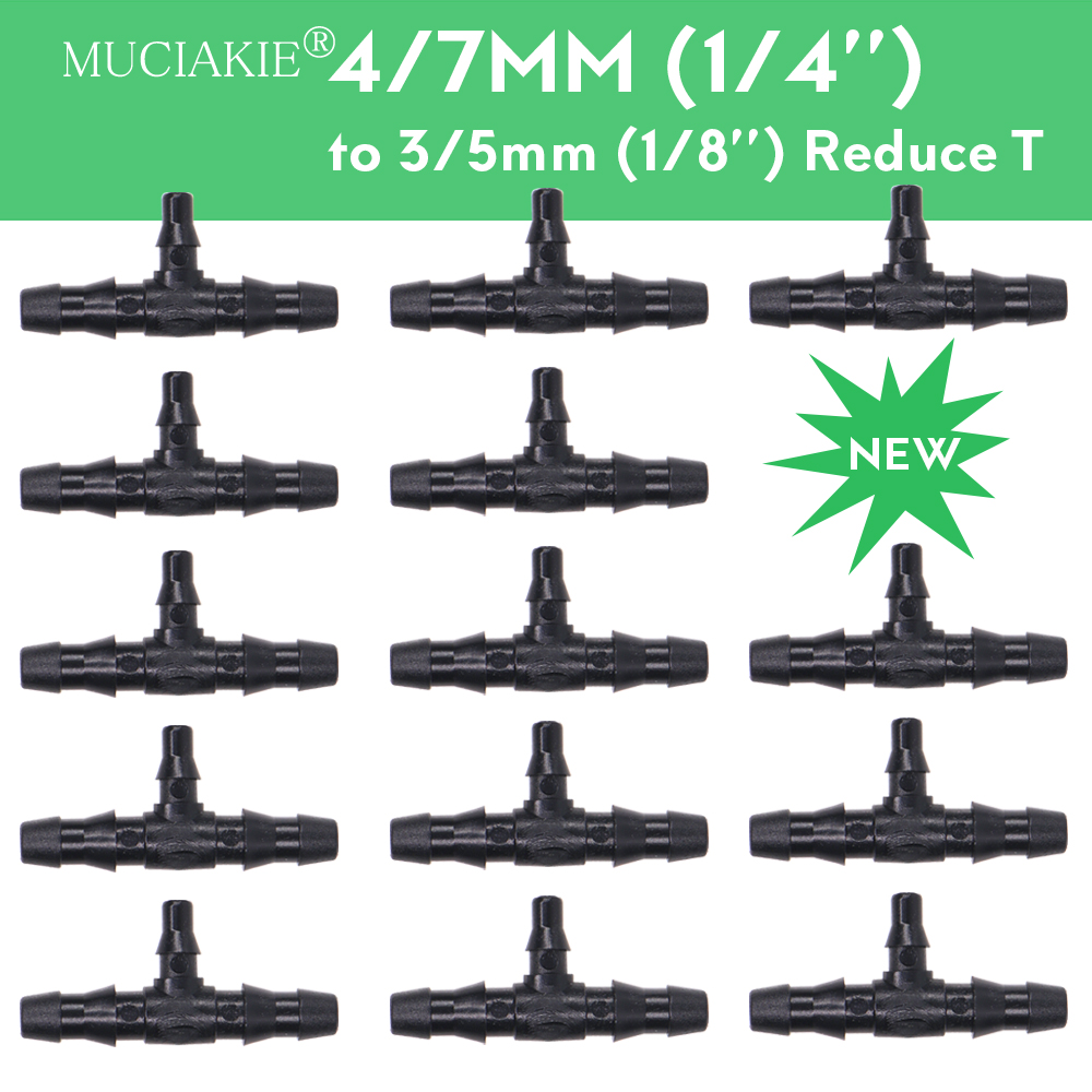 MUCIAKIE 30-1000PCS 4/7mm zu 3/5mm Reduziert T Stecker Garten Bewässerung 1/4'' 1/8'' reduziert Kupplung Adapter für Micro Schlauch