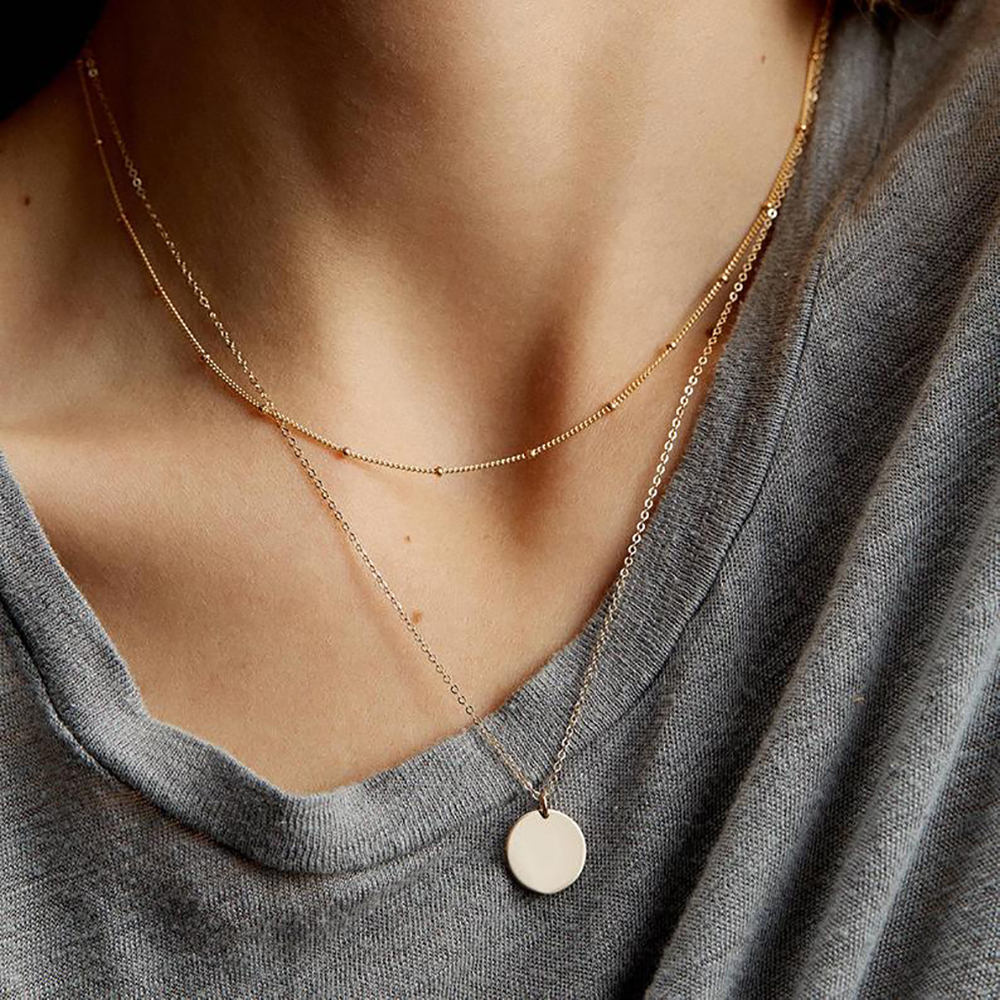 Moda bohemia, nuevo, Vintage, Simple, redondo, colgante de lentejuelas, collares con placa dorada para mujer, collar multinivel 2020, regalo de joyería