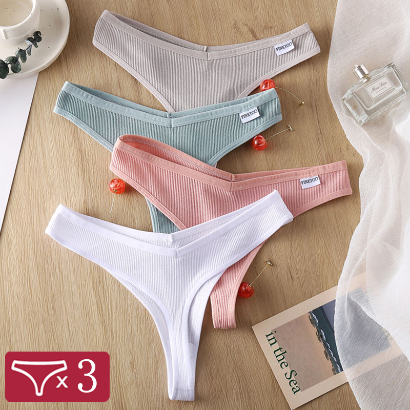 3 pièces/ensemble femmes coton tongs culottes Sexy taille basse string slips dames Lingerie brésilienne filles respirant intimes Bikini