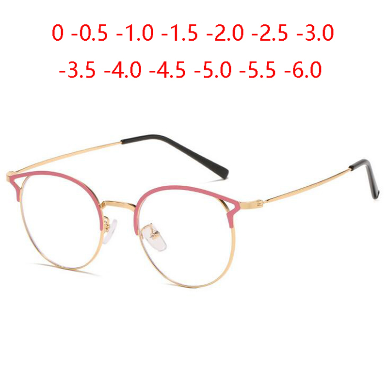 Moda carino cat eye occhiali miopia finiti donna uomo metallo cateye occhiali da vista donna SPH 0 -0.5 -1.0 -1.5 a -6.0