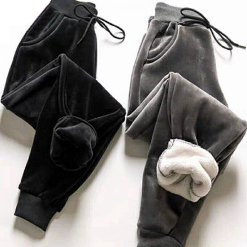Pantalón ajustado para mujer, pantalones de Cachemira de piel de cordero para invierno, pantalones casuales cálidos para mujer, pantalones Harem, pantalones forrados de lana, pantalones de chándal de otoño