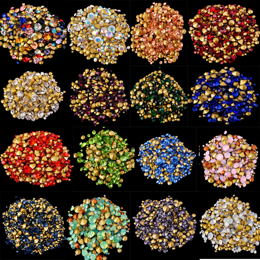 SS2-SS22 tamanho misto 6 gramas 200-400 peças todas as cores ponto cônico strass para arte em unhas 3d faça você mesmo joias apliques acessórios decoração