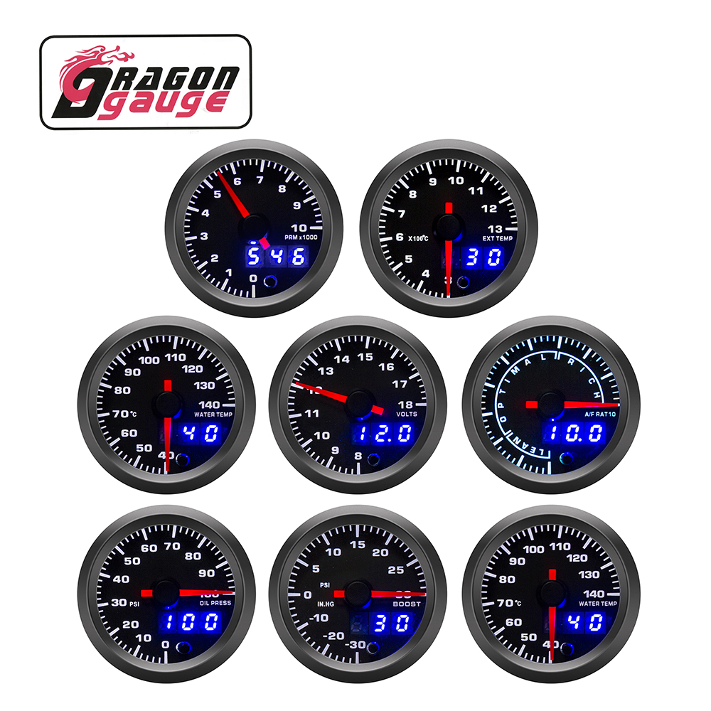 「DRAGON」 52 มม.TACHOMETER PRM Boost Gauge แรงดันไฟฟ้า EGT วัดอุณหภูมิน้ําอุณหภูมิน้ํามันความดันน้ํามันรถวัด Fit สําหรับ 12V รถ