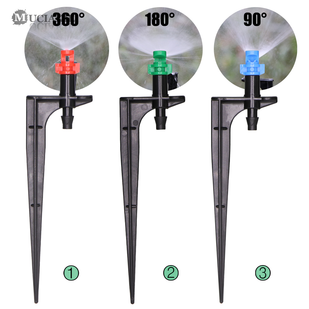 Muciakie 20Pcs 90/180/360 Graden Verneveling Nozzles Op 10.7Cm Stake 1/4 ''Barb Tuin Irrigatie Sprinklers Voor landbouw Boerderij
