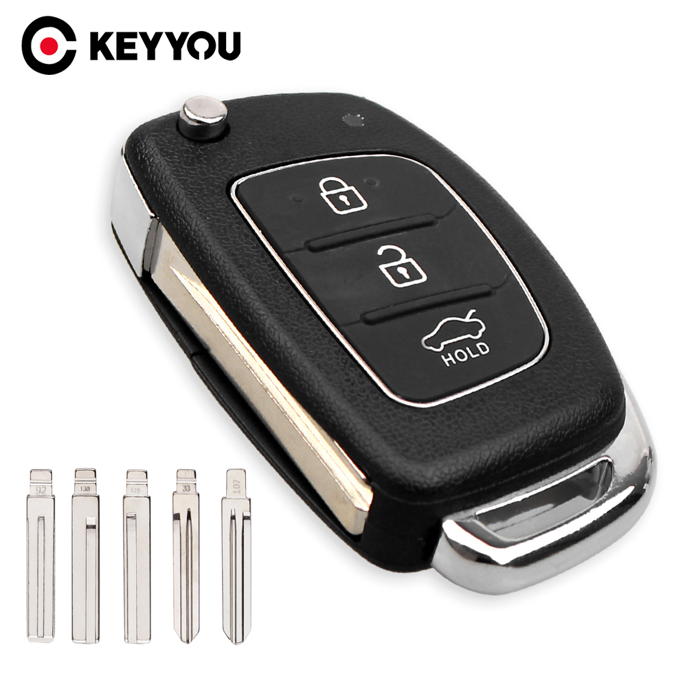 KEYYOU-carcasa plegable con 3 botones para llave remota, carcasa para llave de coche para Hyundai Solaris Ix35 Ix45 Series, funda en blanco para llave de coche, Fob sin cortar