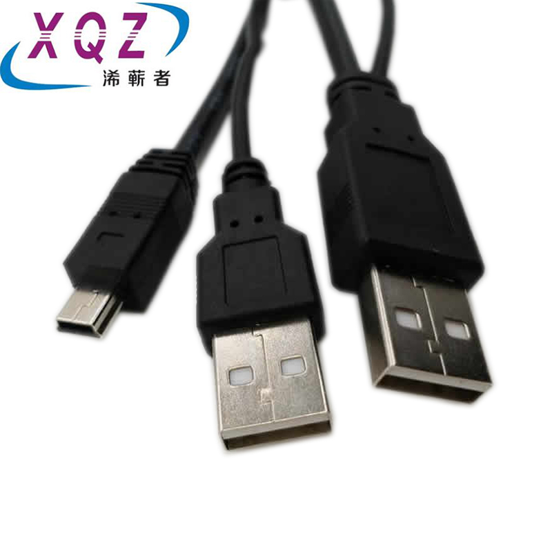 Kabel USB 2.0 HDD USB Ke USB Mini Ke V3 untuk Hard Disk Kabel USB Ganda Ke V3 Kabel USB2.0 Ke Bentuk T Kabel USB Hard Disk Hitam
