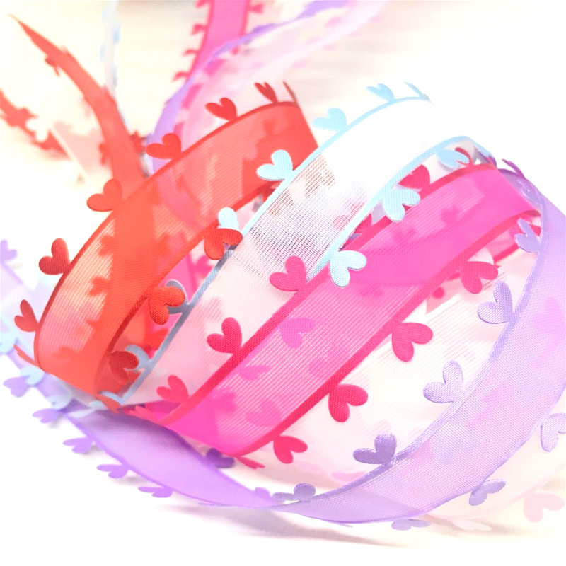 5Y 2.5ซม.18สีหัวใจ Organza ริบบิ้นสำหรับสมุดภาพอีสเตอร์คริสต์มาส Deco Handmade DIY Craft Bows ของขวัญดอกไม้ห่อ