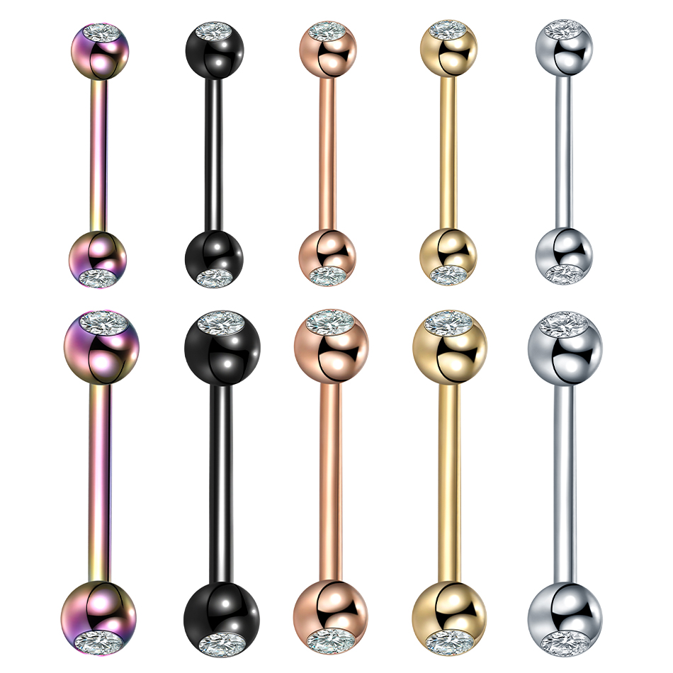 Piercing de língua de cristal de aço inoxidável, barra 14g 16g, gema encantadora, orelha, cartilagem, helix, joia, piercing de mamilo sexy, 1 peça