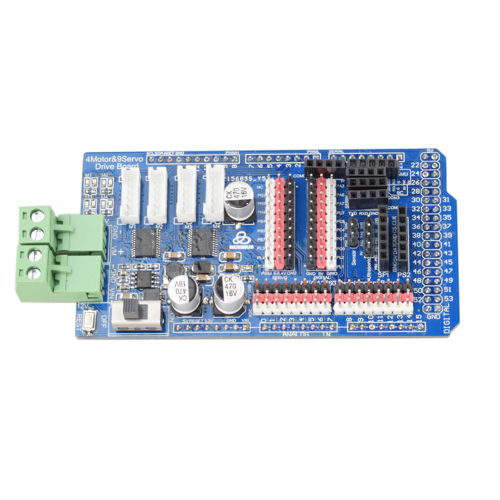 4ช่องมอเตอร์9ช่อง Servo Shield ไดร์เวอร์สำหรับ Arduino MEGA2560 Mecanum ล้อสมาร์ทหุ่นยนต์รถ Expansion Board