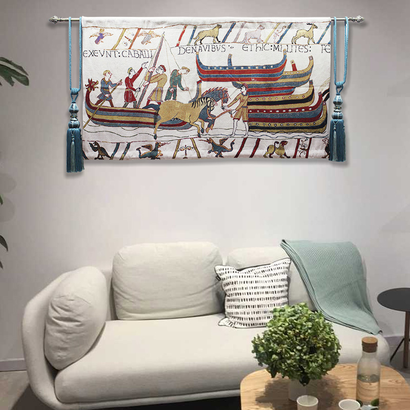 เบลเยียม Jacquard Tapestry ห้องนั่งเล่นและห้องนอนภาพจิตรกรรมฝาผนังผ้าศิลปะ11th Century Bayeux Tapestry 80X140CM GT-YB101