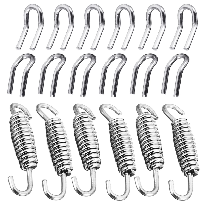 6PCS Springs + 12PCS Hooks สแตนเลสฤดูใบไม้ผลิรถจักรยานยนต์ท่อไอเสียท่อไอเสีย Springs ตะขอรถจักรยานยนต์รถจักรยานยนต์อุปกรณ์เสริม