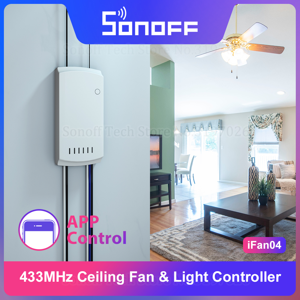 SONOFF iFan04 433Mhz RF 110V/220V ventilador de techo y control remoto de luz WiFi interruptor inteligente Control de voz a través de Google Home Alexa